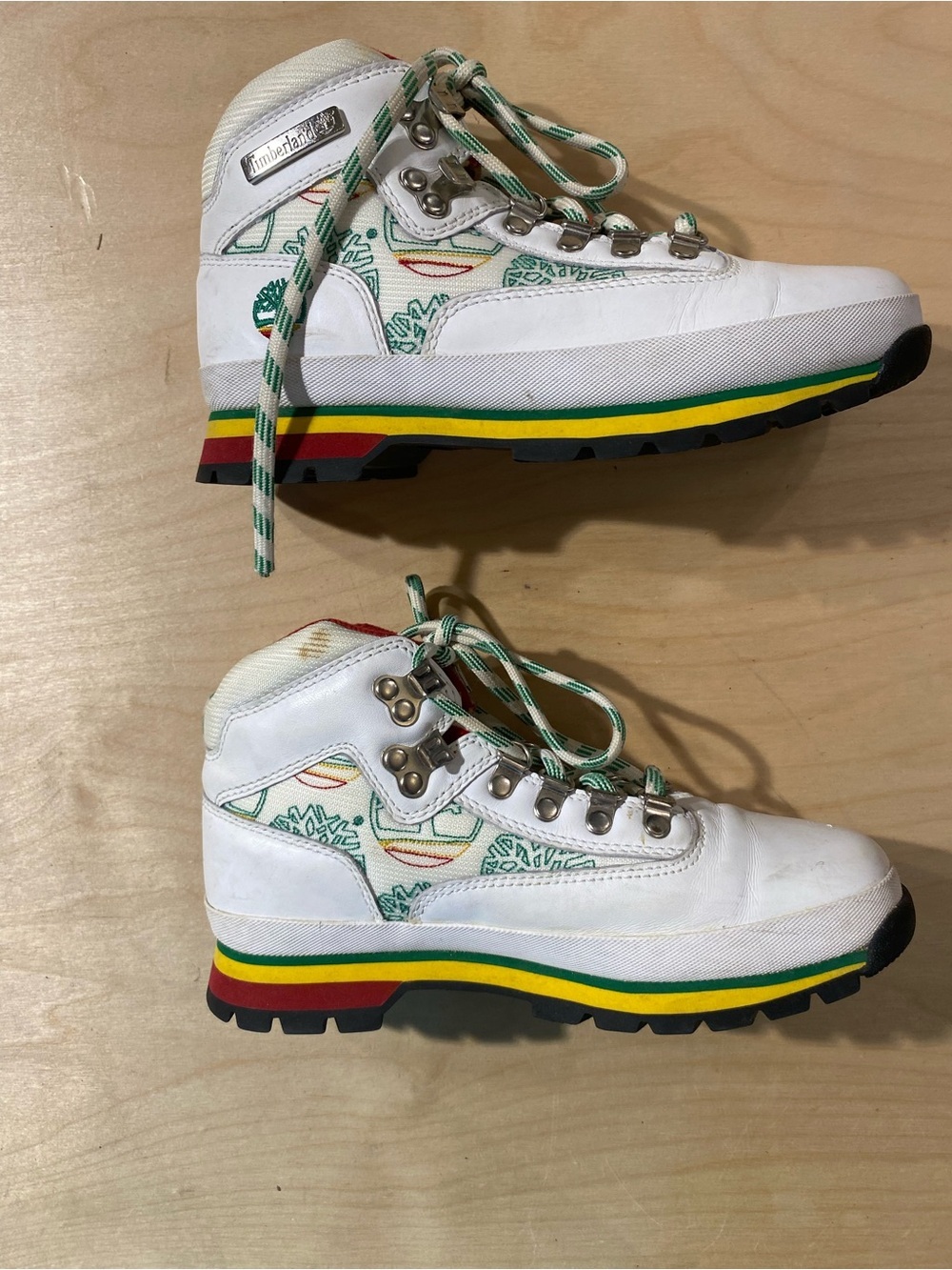 Timberland White Kids Hiking Boots with Green Accent 7 M